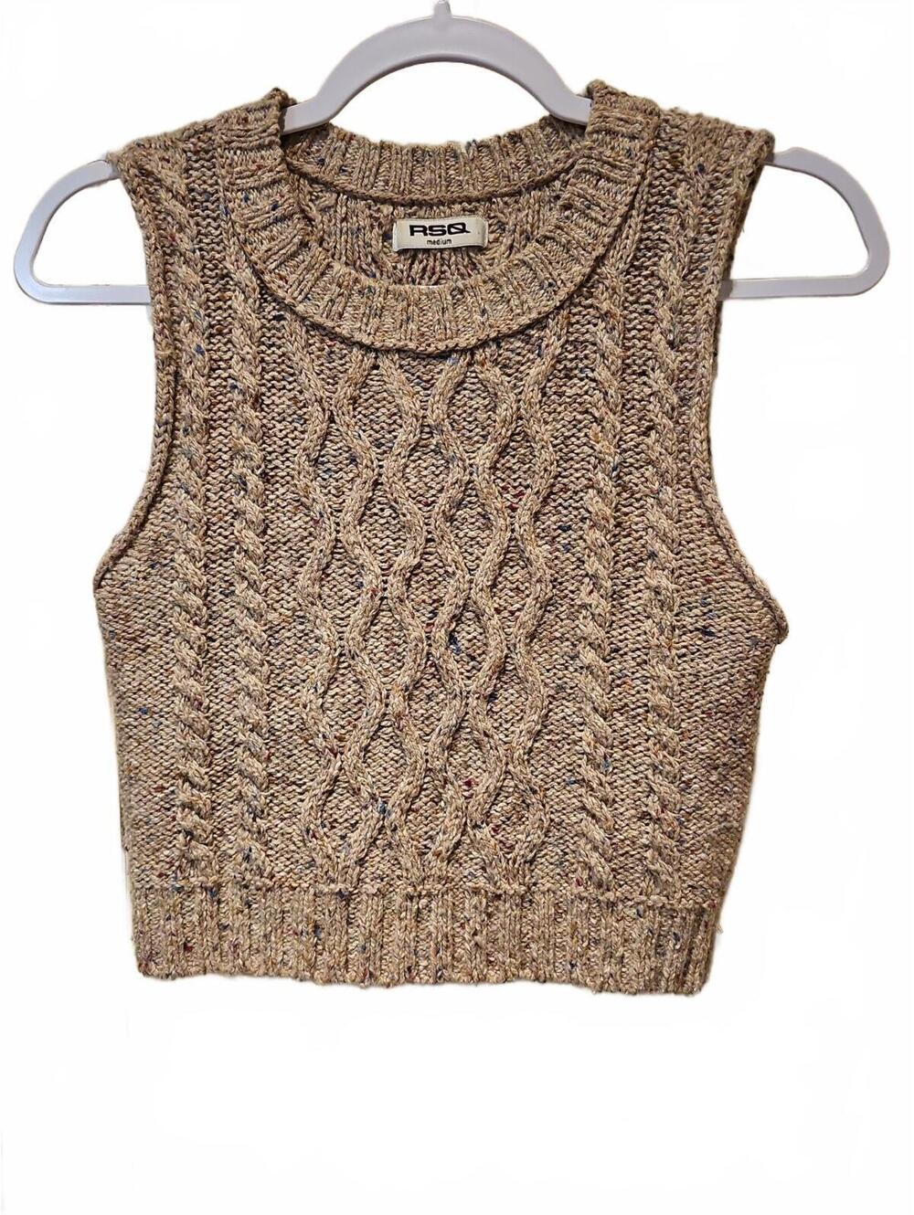 RSQ Wool Blend Confetti Beige Sweater Vest Youth M Cable-Knit